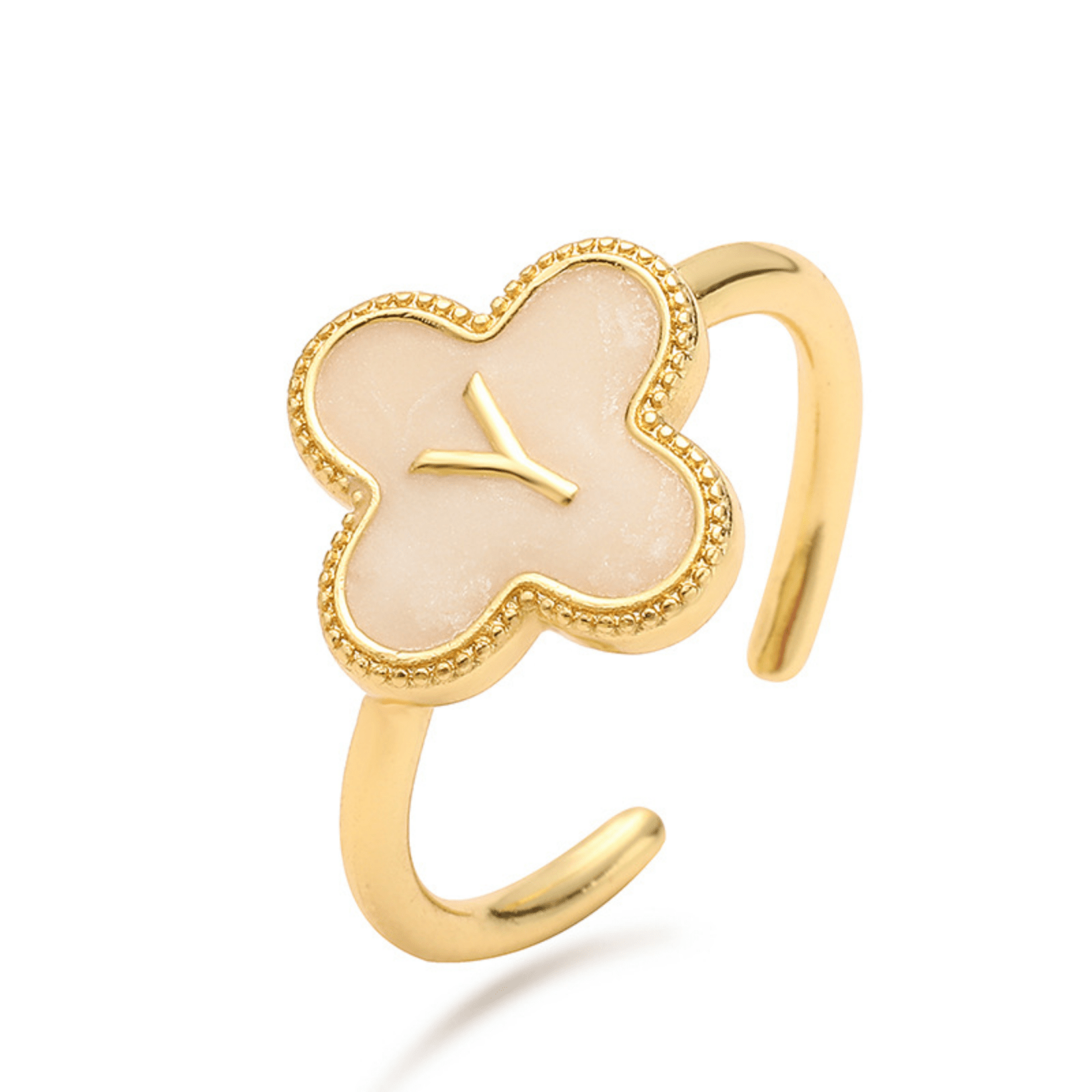 RICCARDI - BAGUE AJUSTABLE "Initial Charm Clover Ring" - Riccardi