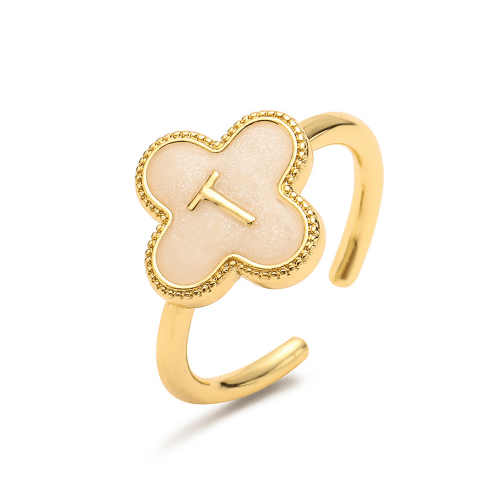 RICCARDI - BAGUE AJUSTABLE "Initial Charm Clover Ring" - Riccardi